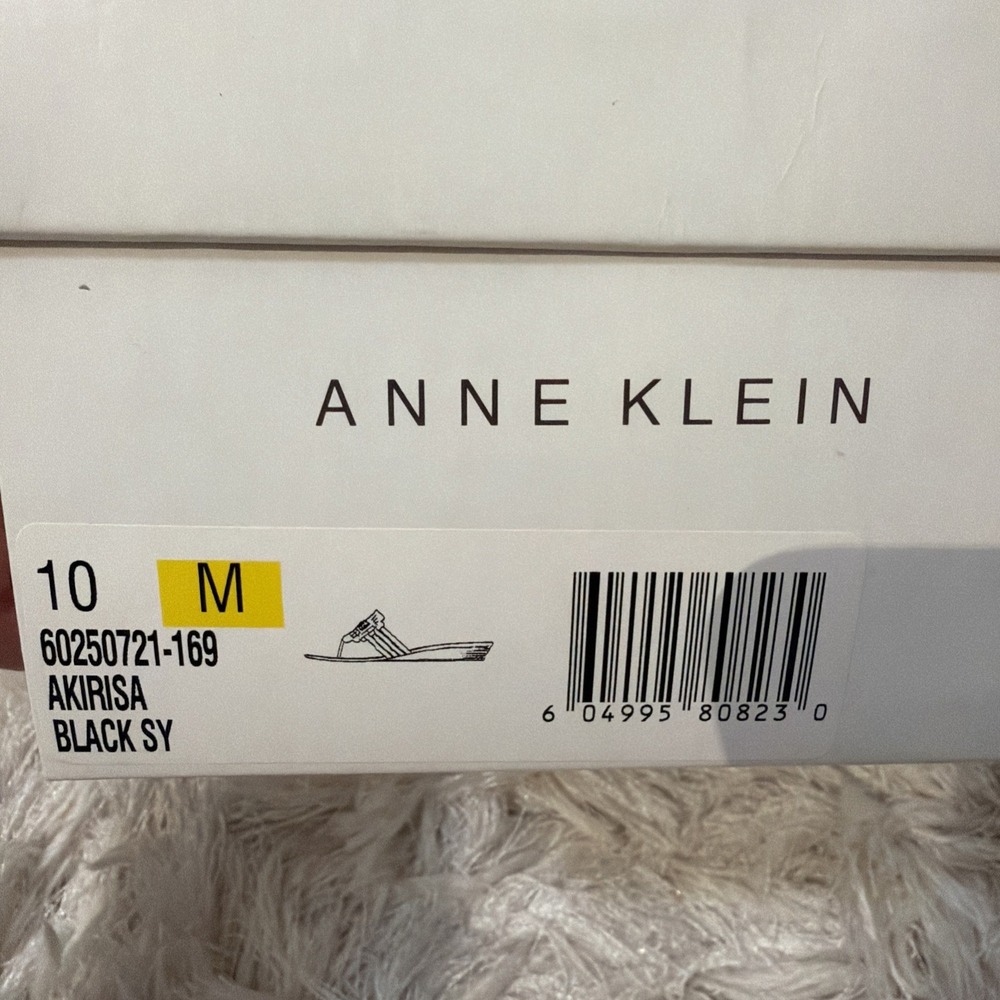Anne Klein IFlex Woven Patent Slide Sandals Womens 10 Black Gold Logo Mule Wedge - Picture 7 of 11